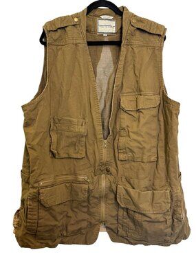 Vintage bak-Ta-basix Mens Khaki Utility Vest 2XT 100% Cotton Mesh Lined